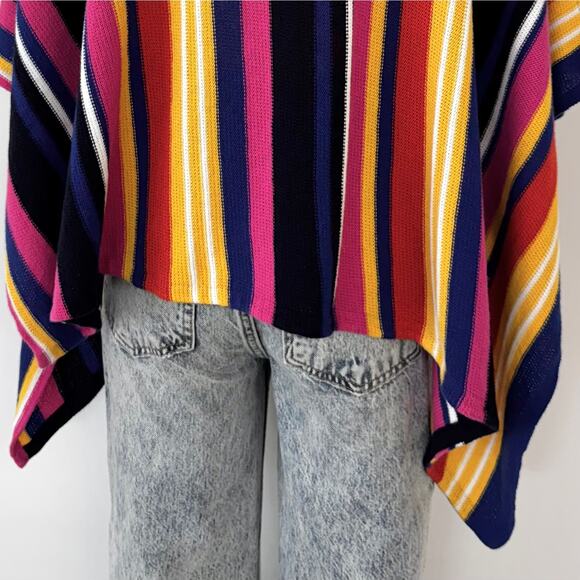 Lauren Ralph Lauren Linen Cotton Striped Knit Poncho Multicolor M/L Petite - Picture 10 of 12